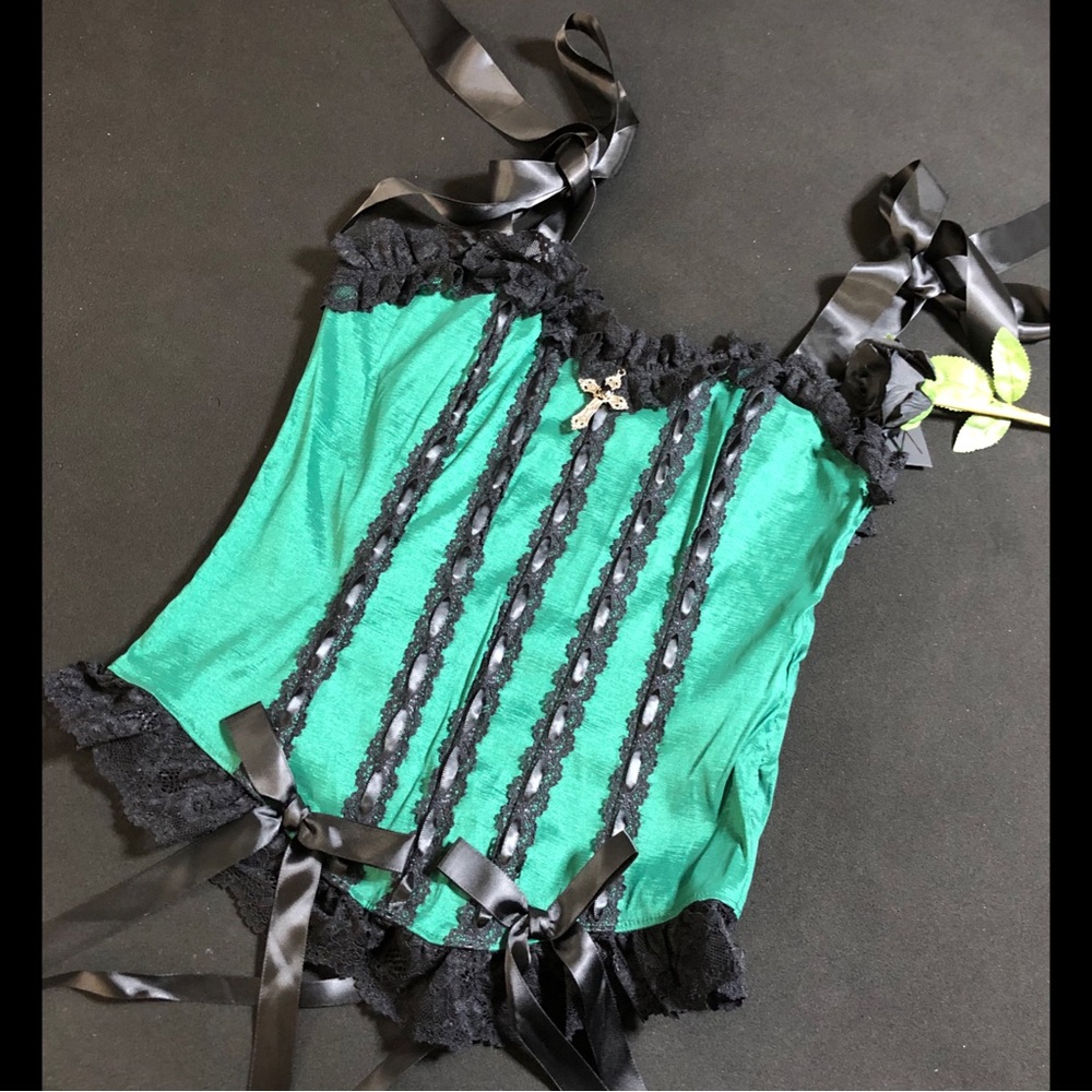 Dolls Kill Blue Green Embellished Bustier Crop Top
